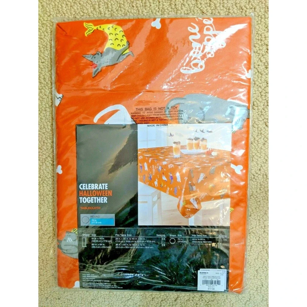 Halloween Vinyl Tablecloth Dogs in Costumes Orange 70